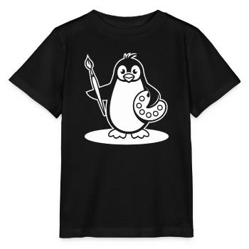 Kreativer Pinguin Künstler mit Pinsel und Palette - Stanley/Stella Kinder T-Shirt MINI CREATOR  - Schwarz - Vorne - Mikhail (115cm)
