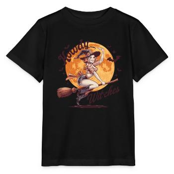 Hody Witches Broom With Beautiful Witch - Stanley/Stella MINI CREATOR Kids’ T-Shirt - black - Front - Mikhail (115cm)