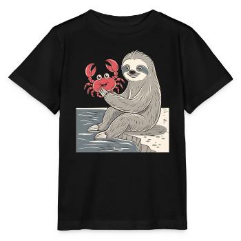 Signe du zodiaque Cancer paresseux avec crabe au bord de la mer - T-shirt bio MINI CREATOR Stanley/Stella Enfant - noir - Devant - Mikhail (115cm)