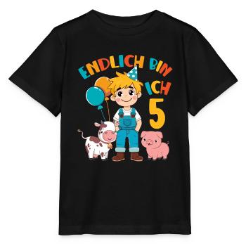 5 Years Farmer Finally 5 Boy Birthday Motif - Stanley/Stella MINI CREATOR Kids’ T-Shirt - black - Front - Mikhail (115cm)