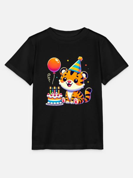 Tiger Kid Celebrating Birthday - Stanley/Stella Kinder T-Shirt MINI CREATOR - Schwarz