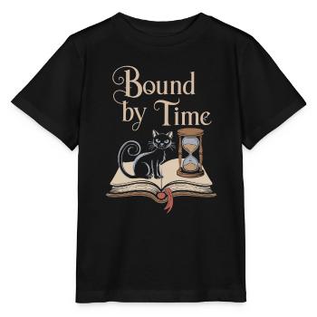 Bound to Time Magical Cat with Book - Stanley/Stella MINI CREATOR Kids’ T-Shirt - black - Front - Mikhail (115cm)