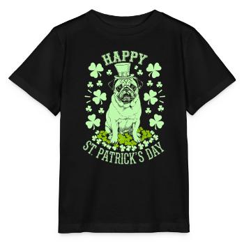 Happy Pug St Patrick's Day with Shamrocks - Stanley/Stella MINI CREATOR Kids’ T-Shirt - black - Front - Mikhail (115cm)