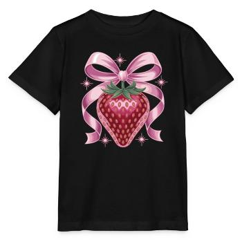 Strawberry with pink ribbon - Stanley/Stella MINI CREATOR Kids’ T-Shirt - black - Front - Mikhail (115cm)