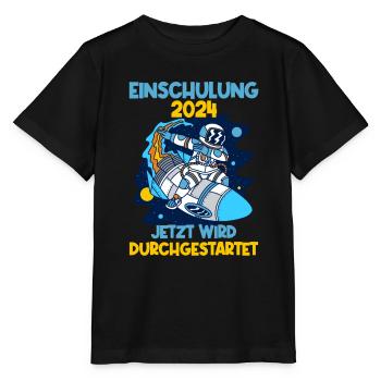 Einschulung 2024 Rakete Schulkind Schuleinführung - Stanley/Stella Kinder T-Shirt MINI CREATOR  - Schwarz - Vorne - Mikhail (115cm)