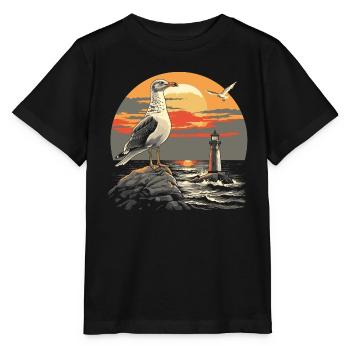 Mouette Oiseau De Mer Phare Coucher De Soleil - T-shirt bio MINI CREATOR Stanley/Stella Enfant - noir - Devant - Mikhail (115cm)