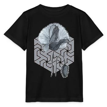 schwarzweiße Mohnblume mit Sechseck im Hintergrund - Stanley/Stella Kinder T-Shirt MINI CREATOR  - Schwarz - Vorne - Mikhail (115cm)
