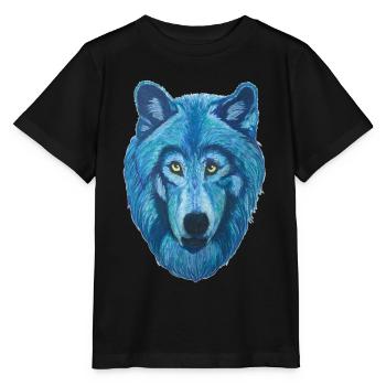 epischer Wolf Wolfskopf mit blauem Pelz - Stanley/Stella Kinder T-Shirt MINI CREATOR  - Schwarz - Vorne - Mikhail (115cm)