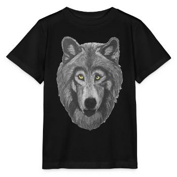 Wolf Wolfskopf mit grauem Pelz und gelben Augen - Stanley/Stella Kinder T-Shirt MINI CREATOR  - Schwarz - Vorne - Mikhail (115cm)