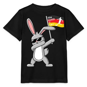 Dabbing Rabbit mit Frauenfußball Deutschlandfahne - Stanley/Stella Kinder T-Shirt MINI CREATOR  - Schwarz - Vorne - Mikhail (115cm)