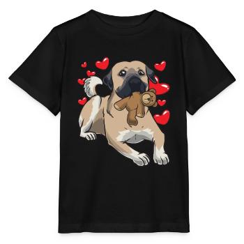 Kangal Hund mit Stofftier und vielen Herzen - Stanley/Stella Kinder T-Shirt MINI CREATOR  - Schwarz - Vorne - Mikhail (115cm)