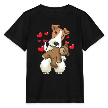 Foxterrier Drahthaar Hund mit Stofftier - Stanley/Stella Kinder T-Shirt MINI CREATOR  - Schwarz - Vorne - Mikhail (115cm)