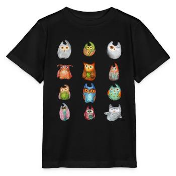 Eule Uhu Tier Waldtier Steinkauz Schleiereulen Fun - Stanley/Stella Kinder T-Shirt MINI CREATOR  - Schwarz - Vorne - Mikhail (115cm)