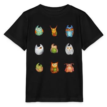 Eule Uhu Tier Waldtier Steinkauz Schleiereulen Fun - Stanley/Stella Kinder T-Shirt MINI CREATOR  - Schwarz - Vorne - Mikhail (115cm)