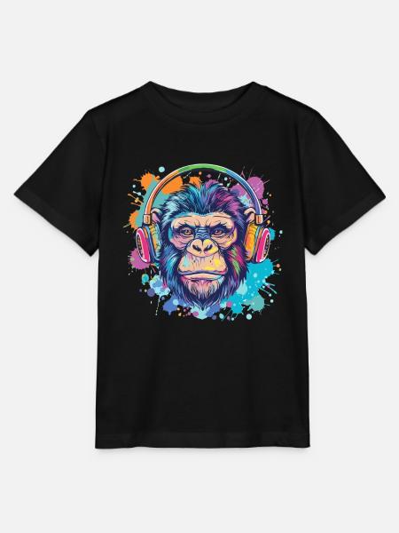 Monkey With Headphones Women's Decoration Men's Gift - Stanley/Stella MINI CREATOR Kids’ T-Shirt - black