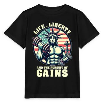 Life Liberty Pursuit of Gains Funny Workout Weight - Stanley/Stella MINI CREATOR Kids’ T-Shirt - black - Front - Mikhail (115cm)