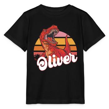 OLIVER - Beautiful boy name with T-REX Dino - Stanley/Stella MINI CREATOR Kids’ T-Shirt - black - Front - Mikhail (115cm)