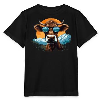 Une vache en lunettes de soleil en montagne - T-shirt bio MINI CREATOR Stanley/Stella Enfant - noir - Devant - Mikhail (115cm)