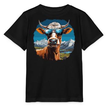 Une vache en lunettes de soleil en montagne - T-shirt bio MINI CREATOR Stanley/Stella Enfant - noir - Devant - Mikhail (115cm)