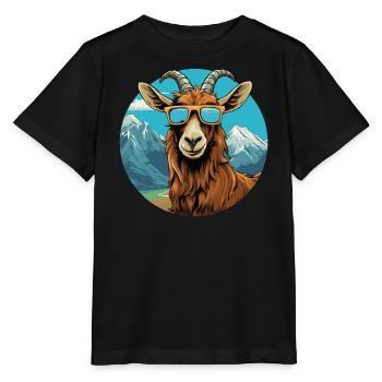 Une chèvre avec des lunettes de soleil dans les montagnes - T-shirt bio MINI CREATOR Stanley/Stella Enfant - noir - Devant - Mikhail (115cm)