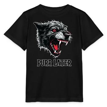 Demon Black cat, Purr Later - Stanley/Stella MINI CREATOR Kids’ T-Shirt - black - Front - Mikhail (115cm)
