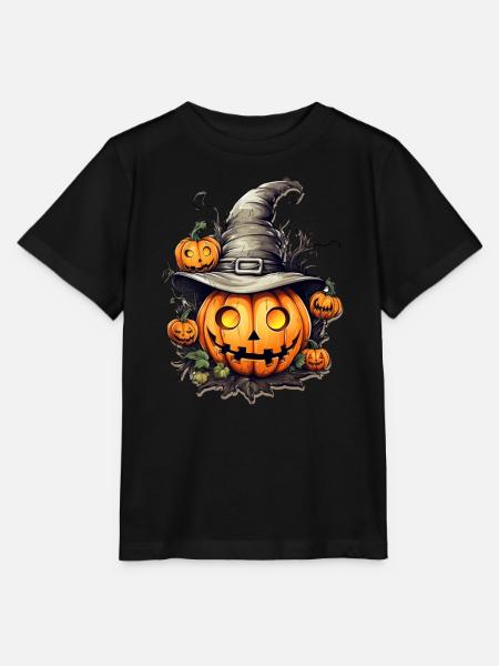 Kürbiskopf mit Hexenhut, Halloween - Stanley/Stella Kinder T-Shirt MINI CREATOR - Schwarz