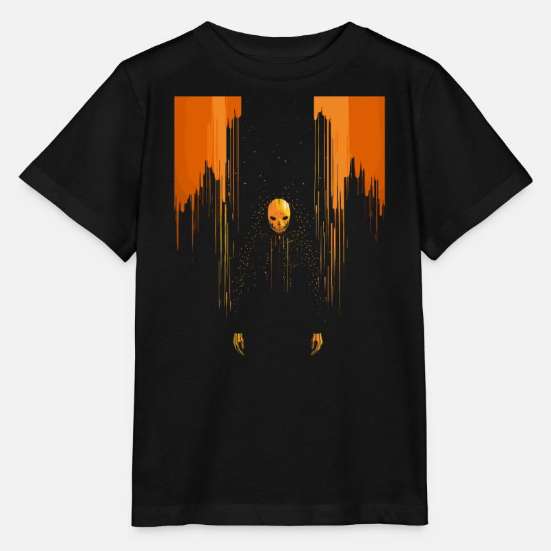 Beängstigender orangefarbener Totenkopfmann mit Umhang - Stanley/Stella Kinder T-Shirt MINI CREATOR  - Schwarz