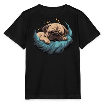 Sleeping pug dog puppy - Stanley/Stella MINI CREATOR Kids’ T-Shirt - black - Front - Mikhail (115cm)