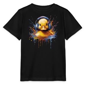 Bébé canard écoutant de la musique avec des écouteurs - T-shirt bio MINI CREATOR Stanley/Stella Enfant - noir - Devant - Mikhail (115cm)