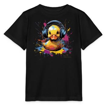 Gummiente hört Musik mit Kopfhörern - Stanley/Stella Kinder T-Shirt MINI CREATOR  - Schwarz - Vorne - Mikhail (115cm)