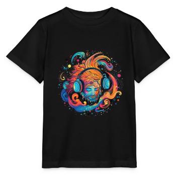 Man with headphones, listening to music - Stanley/Stella MINI CREATOR Kids’ T-Shirt - black - Front - Mikhail (115cm)