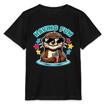 Funny sea otter in sunglasses refreshes himself - Stanley/Stella MINI CREATOR Kids’ T-Shirt - black - Front - Mikhail (115cm)