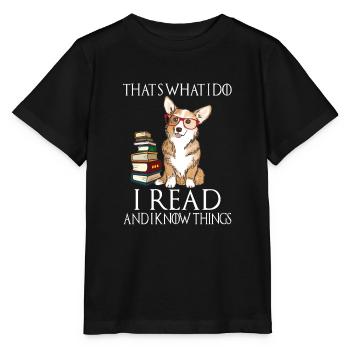 Corgi for book lovers, book nerds, readers, or - Stanley/Stella MINI CREATOR Kids’ T-Shirt - black - Front - Mikhail (115cm)