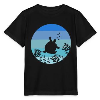 Sous-marin Océan Animal Marin Animal Rétro Tortue - T-shirt bio MINI CREATOR Stanley/Stella Enfant - noir - Devant - Mikhail (115cm)
