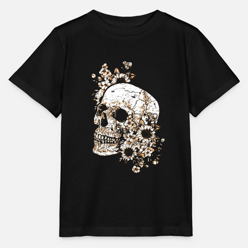 Skull Skull Skull Flowers - Stanley/Stella MINI CREATOR Kids’ T-Shirt - black