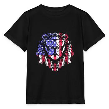 USA Amerika Flagge Löwe - Stanley/Stella Kinder T-Shirt MINI CREATOR  - Schwarz - Vorne - Mikhail (115cm)