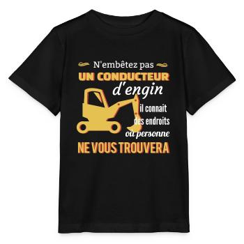 Tee shirt conducteur d'engins • Excavateur Shirt - T-shirt bio MINI CREATOR Stanley/Stella Enfant - noir - Devant - Mikhail (115cm)