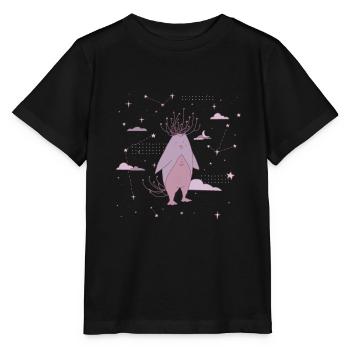 Lila Pinguin zwischen Sternen - Stanley/Stella Kinder T-Shirt MINI CREATOR  - Schwarz - Vorne - Mikhail (115cm)