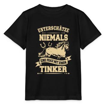 Never underestimate a woman with Tinker horse - Stanley/Stella MINI CREATOR Kids’ T-Shirt - black - Front - Mikhail (115cm)