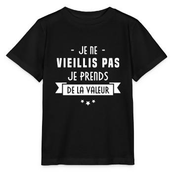 Je ne vieillis pas, je prends de la valeur - T-shirt bio MINI CREATOR Stanley/Stella Enfant - noir - Devant - Mikhail (115cm)