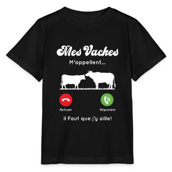 Mes vaches m'appellent, Agriculteur humour cadeau - T-shirt bio MINI CREATOR Stanley/Stella Enfant - noir - Devant - Mikhail (115cm)