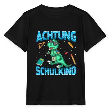 Achtung Schulkind Dinosaurier - Stanley/Stella Kinder T-Shirt MINI CREATOR  - Schwarz - Vorne - Mikhail (115cm)