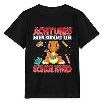 Achtung hier kommt ein Schulkind Dino - Stanley/Stella Kinder T-Shirt MINI CREATOR  - Schwarz - Vorne - Mikhail (115cm)