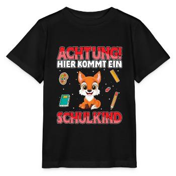 Achtung hier kommt ein Schulkind Fuchs - Stanley/Stella Kinder T-Shirt MINI CREATOR  - Schwarz - Vorne - Mikhail (115cm)