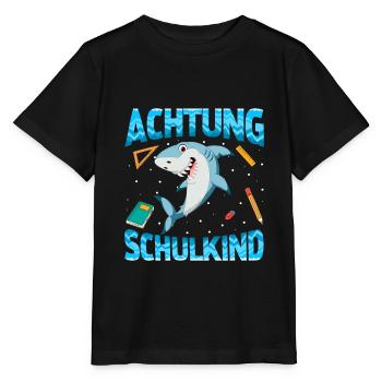 Einschulung Achtung Schulkind Geschenk Hai - Stanley/Stella Kinder T-Shirt MINI CREATOR  - Schwarz - Vorne - Mikhail (115cm)