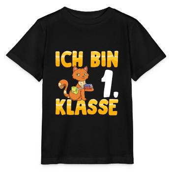 Ich bin 1. Klasse Einschulung Katze - Stanley/Stella Kinder T-Shirt MINI CREATOR  - Schwarz - Vorne - Mikhail (115cm)