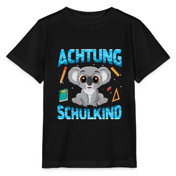Einschulung Achtung Schulkind Geschenk Koala - Stanley/Stella Kinder T-Shirt MINI CREATOR  - Schwarz - Vorne - Mikhail (115cm)