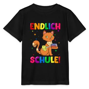 Endlich Schule Katze Einschulung Schulkind - Stanley/Stella Kinder T-Shirt MINI CREATOR  - Schwarz - Vorne - Mikhail (115cm)