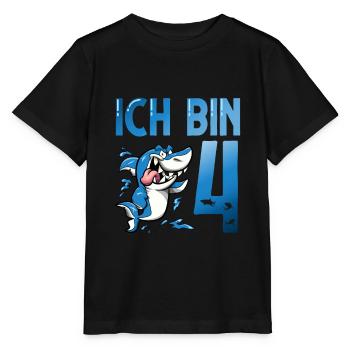 Ich bin schon 4. Kindergeburtstag Hai - Stanley/Stella Kinder T-Shirt MINI CREATOR  - Schwarz - Vorne - Mikhail (115cm)