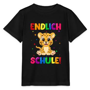 Endlich Schule Leopard Einschulung Schulkind - Stanley/Stella Kinder T-Shirt MINI CREATOR  - Schwarz - Vorne - Mikhail (115cm)
